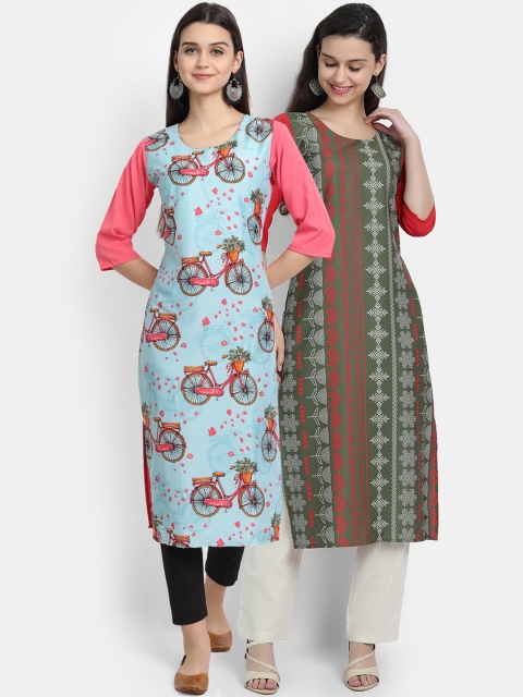 

KALINI Women Set of 2 Multi Floral Crepe Kurta