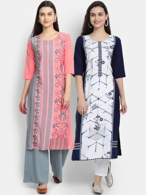 

KALINI Women Multicoloured Printed Thread Work Floral Crepe Kurta, Multi