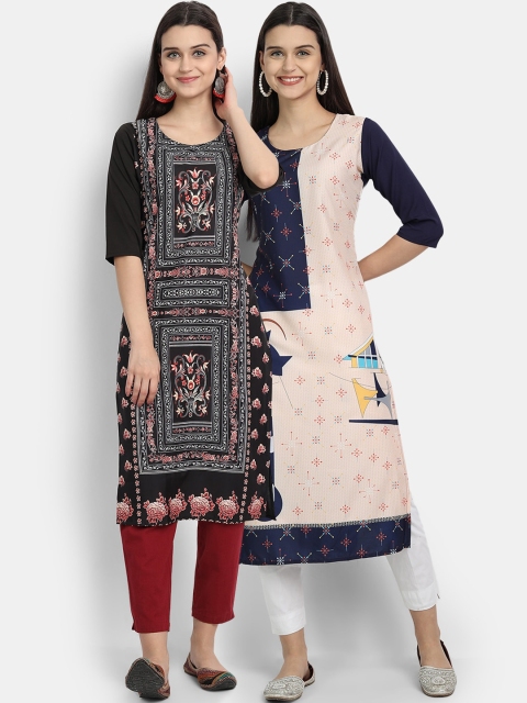 

KALINI Women Black & Navy Blue Pack Of 2 Digital Print Straight Kurta