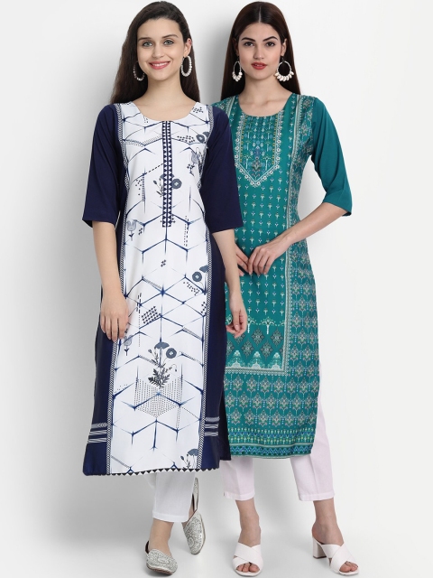 

KALINI Women Pack of 2 Digital Print Crepe Straight Kurta, Multi