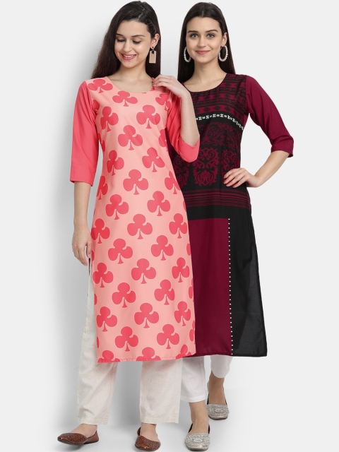 

KALINI Women Pack of 2 Ethnic Motifs Printed Crepe Kurta, Multi