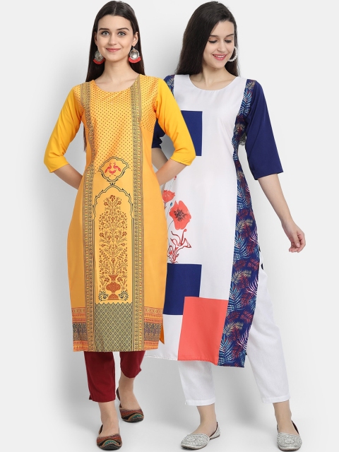 

KALINI Women Multicoloured Ethnic Motifs Printed Floral Crepe Kurta, Multi