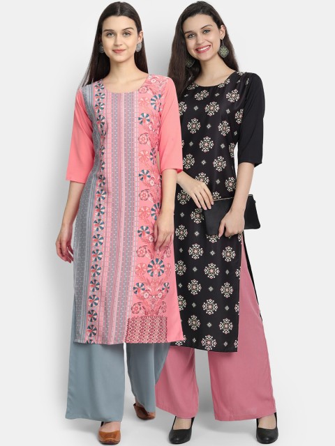 

KALINI Women Set of 2 Multi Floral Printed Crepe Kurta