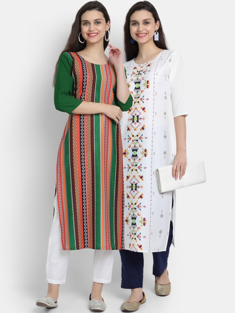 

KALINI Women Pack of 2 Floral Printed Thread Work Floral Crepe Kurta, Multi