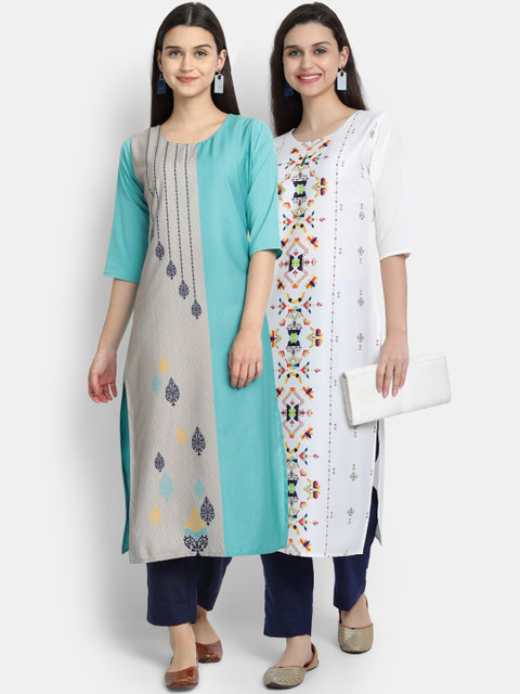 

KALINI Women Set of 2 Floral Printed Floral Crepe Kurta, Multi