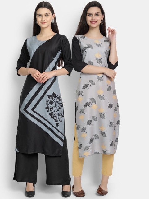 

KALINI Women Black & Grey Pack Of 2 Digital Print Straight Kurta