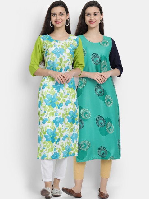 

KALINI Women Pack of 2 Ethnic Motifs Printed Crepe Kurta, Multi