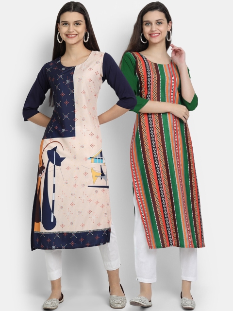 

KALINI Women Set of 2 Printed Crepe Kurta, Multi