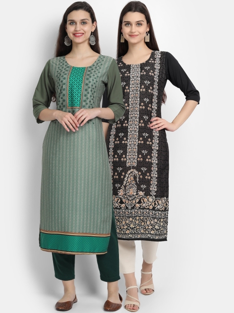 

KALINI Women Pack of 2 Olive Green Ethnic Motifs Kurta