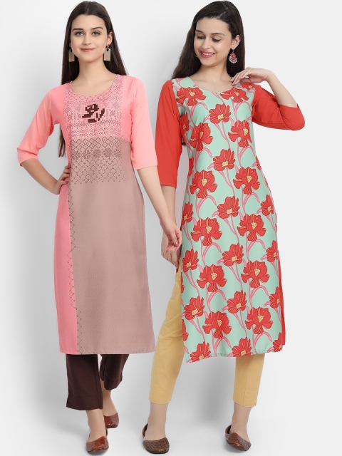 

KALINI Women Set of 2 Multi Floral Printed Crepe Kurta