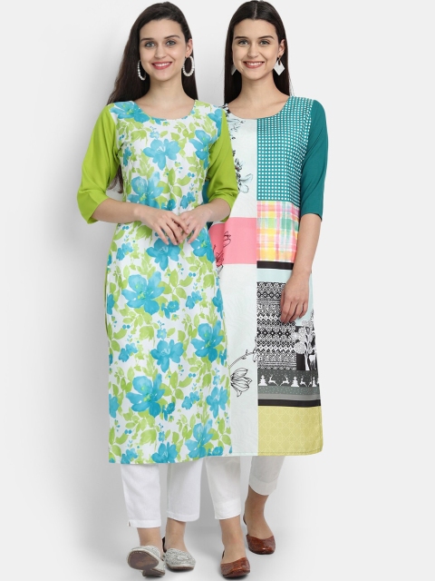 

KALINI Women Set of 2 Printed Crepe Kurta, Green