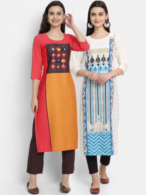 

KALINI Women Set of 2 Ethnic Motifs Printed Crepe Kurta, Multi