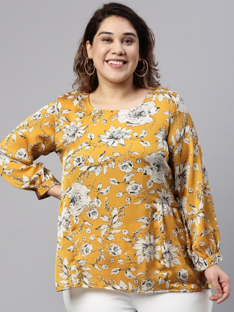 

The Pink Moon Women Yellow Floral Print Satin Top