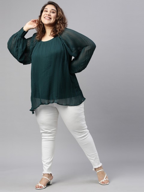 

The Pink Moon Green Pleated Georgette Top