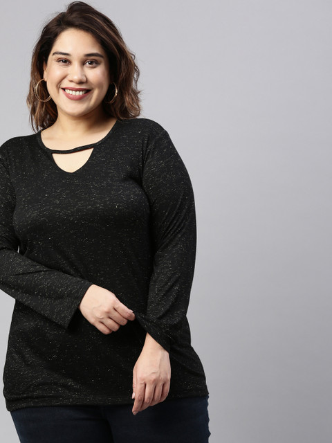 

The Pink Moon Black Print Keyhole Neck Top