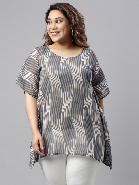 

The Pink Moon Plus Size Grey Striped Georgette Kaftan Top
