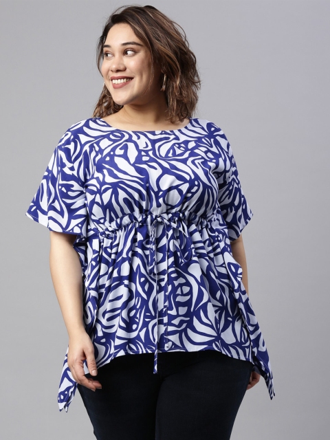 

The Pink Moon Woman Blue Tropical Print Kaftan Top