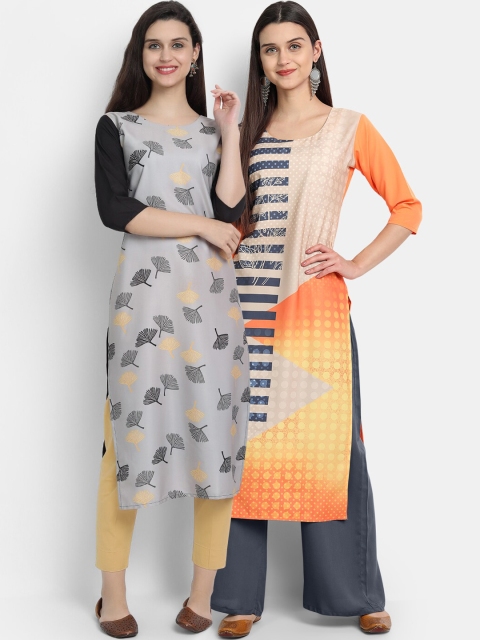 

KALINI Women Set of 2 Multi Printed Crepe Kurta