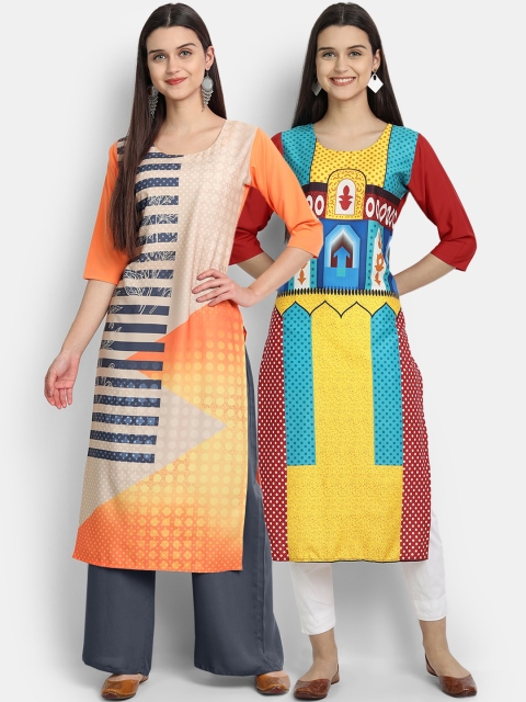 

KALINI Women Set of 2 Multi Printed Crepe Kurta