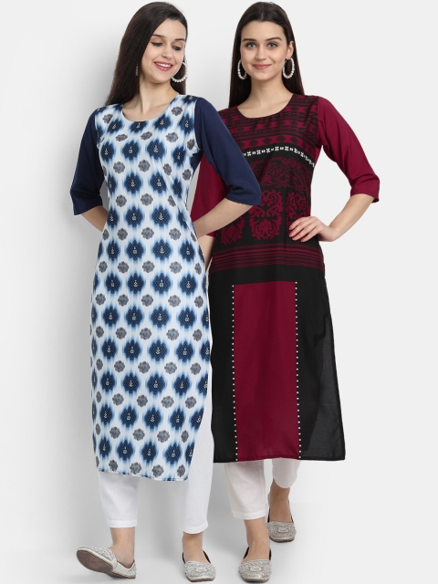 

KALINI Women Blue & Red Pack Of 2 Digital Print Straight Kurta
