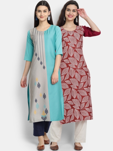 

KALINI Women Pack of 2 Ethnic Motifs Printed Crepe Kurta, Multi
