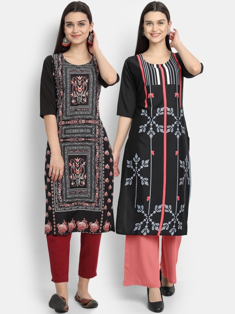 

Woman Pack of 2 Multicoloured Printed Crepe Kurta, Multi