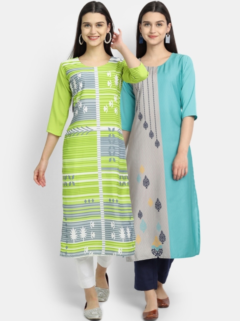 

KALINI Women Multicoloured Embroidered Thread Work Floral Crepe Kurta, Multi