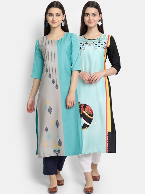 

KALINI Women Pack Of 2 Blue Abstract Printed Kurta