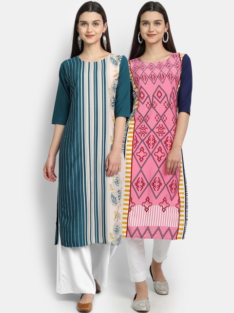 

KALINI Women Set of 2 Ethnic Motifs Printed Crepe Kurta, Multi