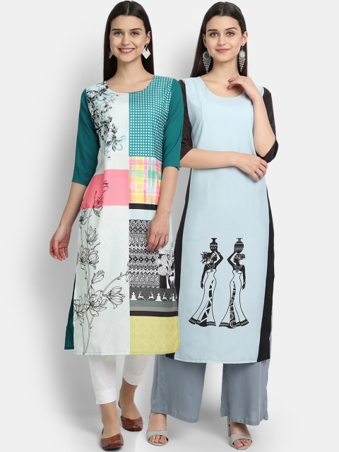 

KALINI Women Blue & Green Pack Of 2 Digital Print Straight Kurta