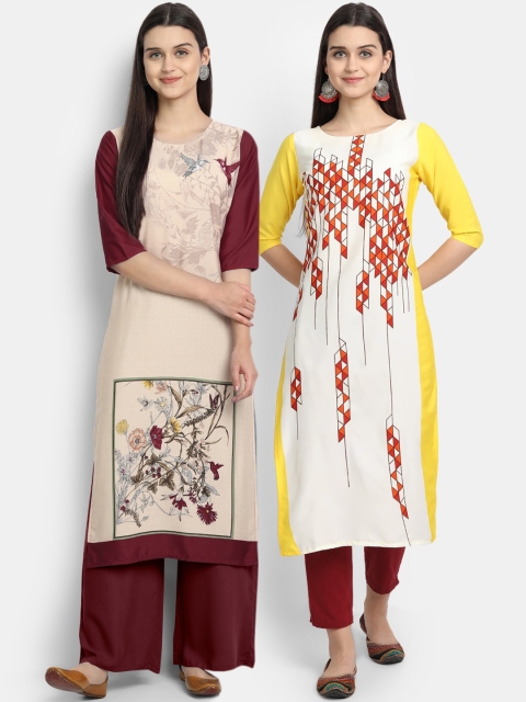 

KALINI Women Pack of 2 Floral Printed Crepe Kurta, Multi