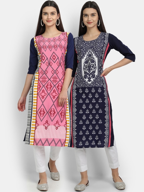 

KALINI Women Set of 2 Ethnic Motifs Printed Crepe Kurta, Pink