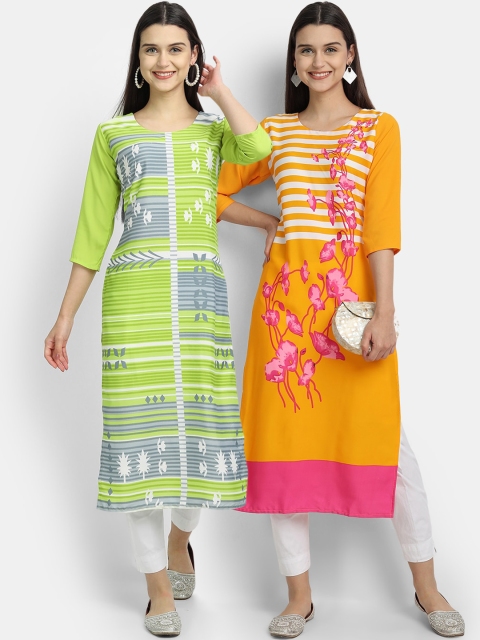 

KALINI Women Pack of 2 Floral Printed Crepe Kurta, Multi