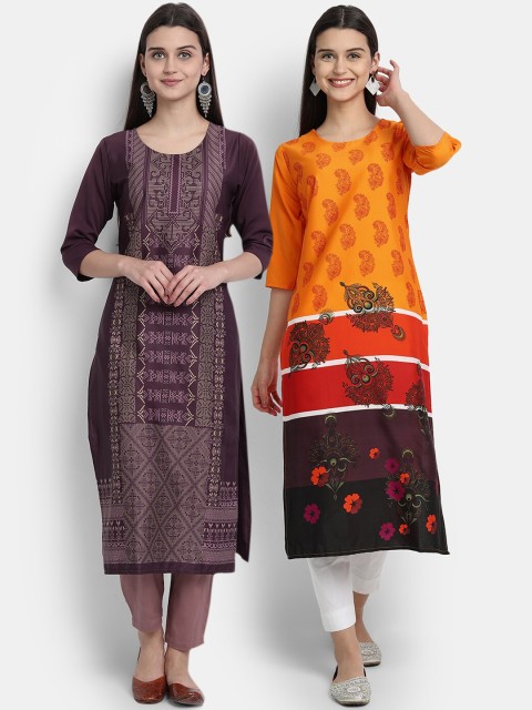 

KALINI Women Pack of 2 Printed Crepe Kurta, Multi