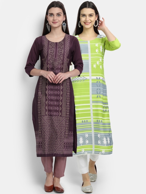 

KALINI Women Multicoloured Flared Sleeves Thread Work Floral Crepe Kurta, Multi