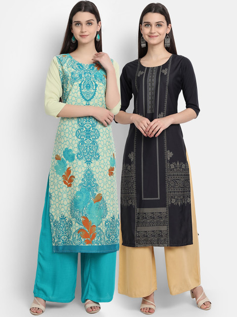 

KALINI Women Pack of 2 Black & Green Printed Kurta