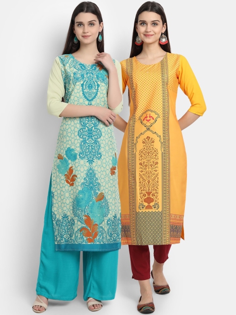 

KALINI Women Pack Of 2 Multicoloured Floral Printed Crepe Kurtas, Multi