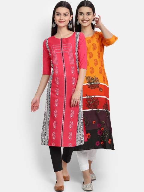 

KALINI Women Pink & Yellow Pack Of 2 Digital Print Straight Kurta