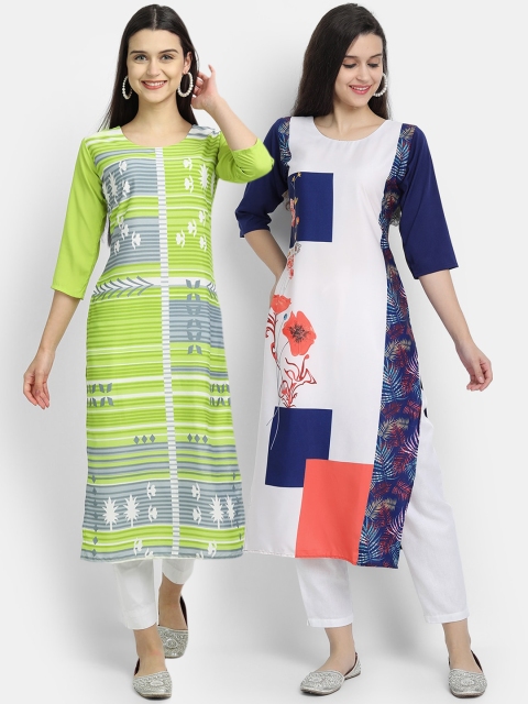 

KALINI Women Set of 2 Ethnic Motifs Printed Crepe Kurta, Multi