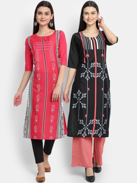 

KALINI Women Pack of 2 Black & Pink Printed Kurta
