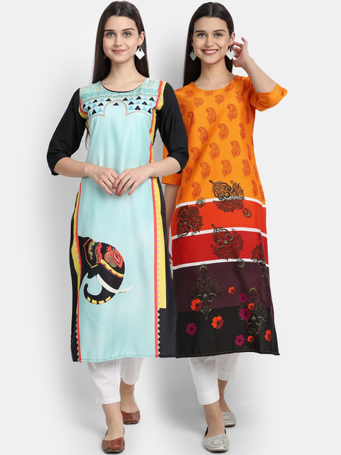

KALINI Women Set of 2 Multicoloured Floral Crepe Kurta, Multi