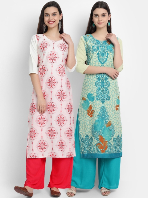 

KALINI Women Pack of 2 Multicoloured Floral Printed Crepe Straight Kurta, Multi