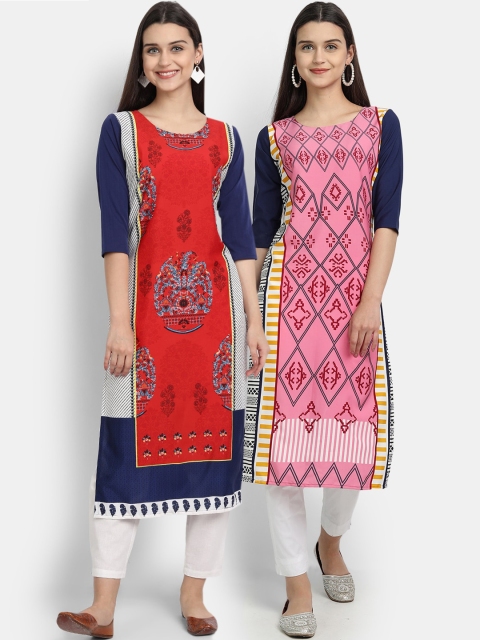 

KALINI Women Red & Pink Pack Of 2 Digital Print Straight Kurta