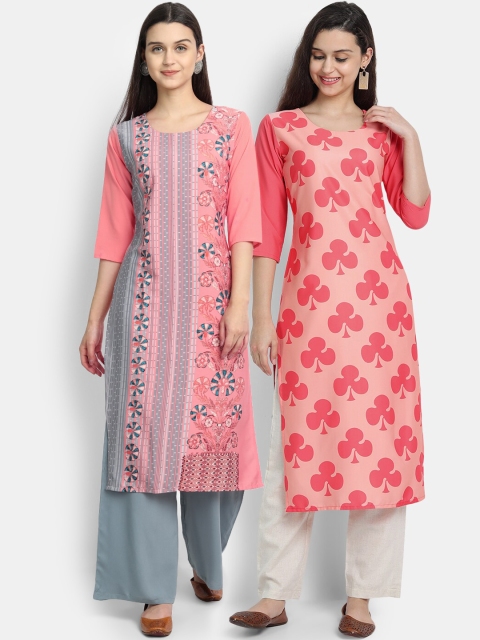

KALINI Women Pack of 2 Digital Print Crepe Straight Kurta, Multi