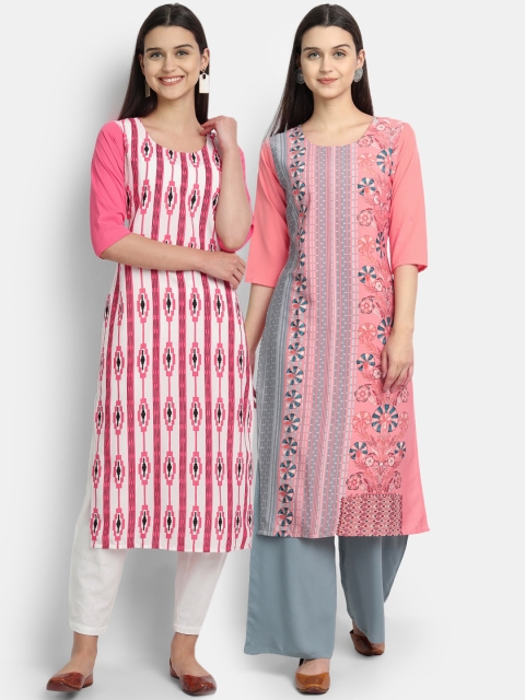 

KALINI Women Pack of 2 Ethnic Motifs Printed Crepe Kurta, Multi