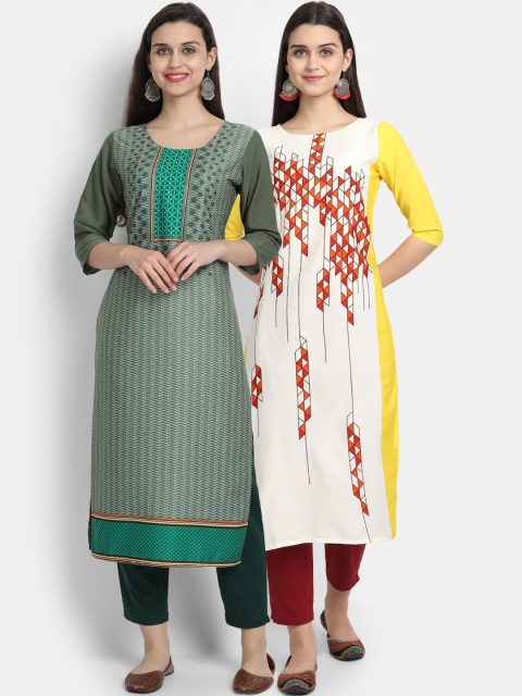 

KALINI Women Set of 2 Ethnic Motifs Printed Crepe Kurta, Multi