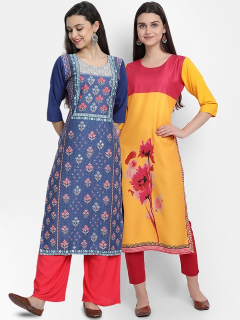 

KALINI Women Pack Of 2 Floral Printed Crepe Kurta, Blue
