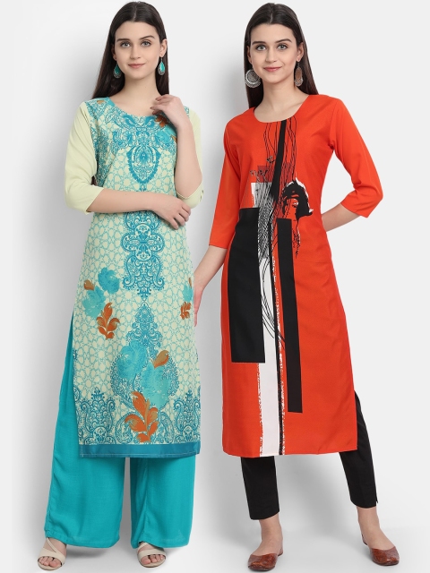 

KALINI Women Pack of 2 Green & Red Printed Kurta
