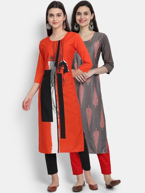 

KALINI Women Multicoloured Printed Thread Work Floral Crepe Kurta, Multi