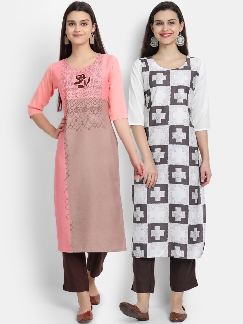

KALINI Women Pink & White Pack Of 2 Digital Print Straight Kurta